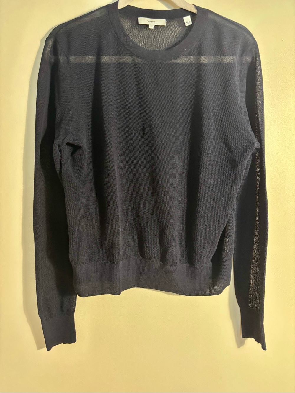 Vince Women's Navy Lightweight Crewneck Sheer Knit Pullover Sweater Medium